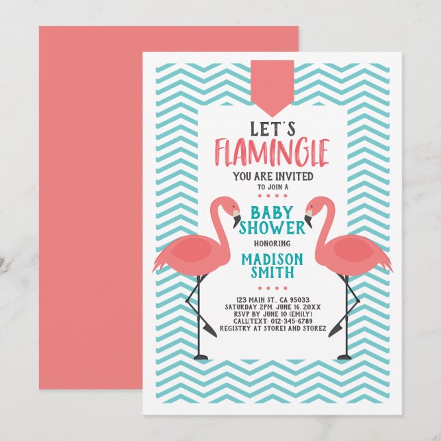 Cute Flamingo Tropical Let's Flamingle Baby Shower Invitation (Front/Back)