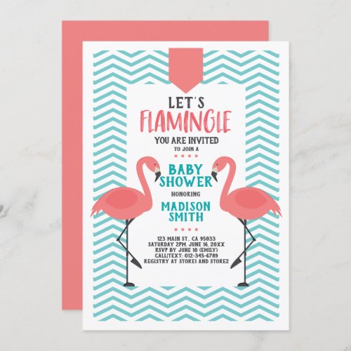 Cute Flamingo Tropical Lets Flamingle Baby Shower Invitation
