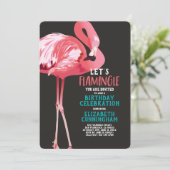 Cute Flamingo Tropical Let's Flamingle Birthday Invitation (Standing Front)