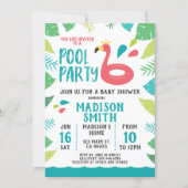 Cute Flamingo Tropical  Pool Party Baby Shower Invitation (Front)