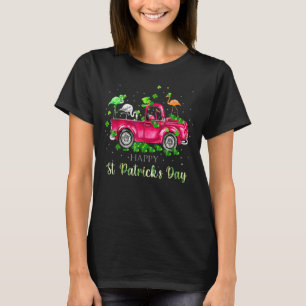 Cute Flamingo Truck Shamrock Green St Patrick Day T-Shirt
