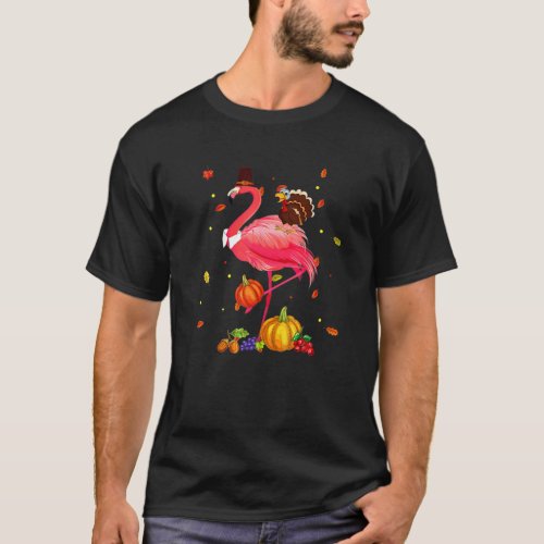 Cute Flamingo Turkey Pilgrim Thanksgiving Funny Tu T_Shirt