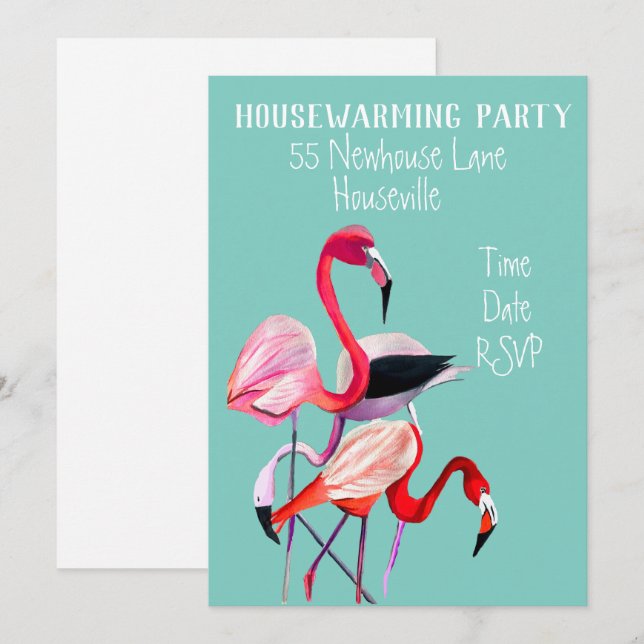 Cute flamingo watercolor housewarming Party Invitation (Front/Back)