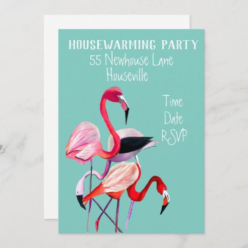 Cute flamingo watercolor housewarming Party Invitation