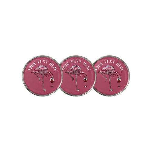Cute Flamingo Wine Lover Custom Golf Ball Marker