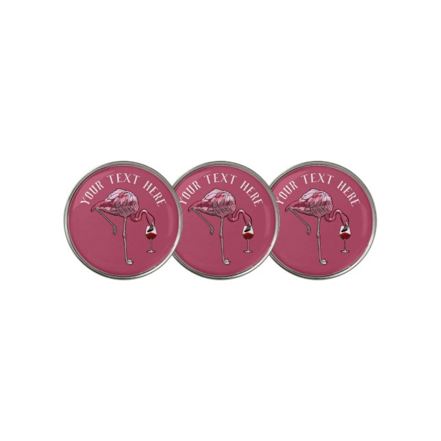 Cute Flamingo Wine Lover Custom Golf Ball Marker (3 Up)