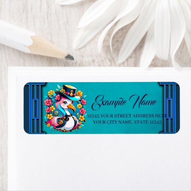 Cute flamingo with a colorful summer hat  label (Insitu)