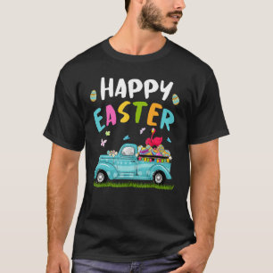 Cute Flamingo With Bunny Ears Egg Hunting Truck Ea T-Shirt