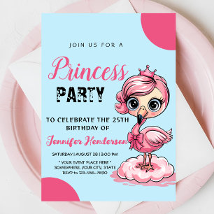 Cute flamingo with crown birthday invitation