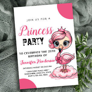 Cute flamingo with crown birthday invitation