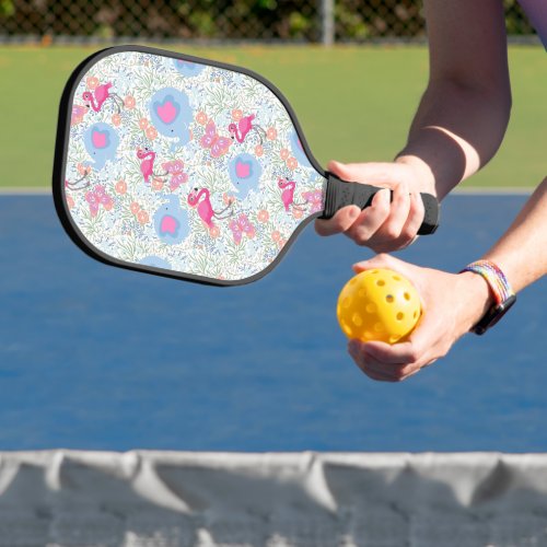 Cute Flamingos and Friends Pattern Pickleball Paddle