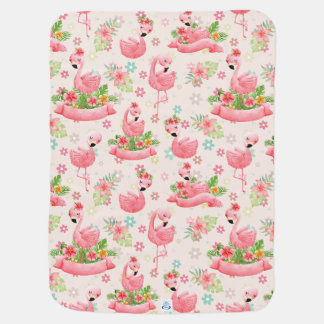 Cute flamingos and tropical flowers baby blanket