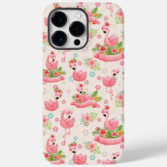 Cute flamingos and tropical flowers Case-Mate iPhone case (Back)