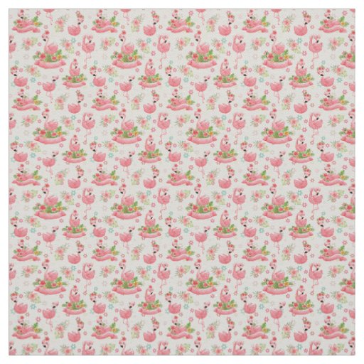 Cute flamingos and tropical flowers fabric