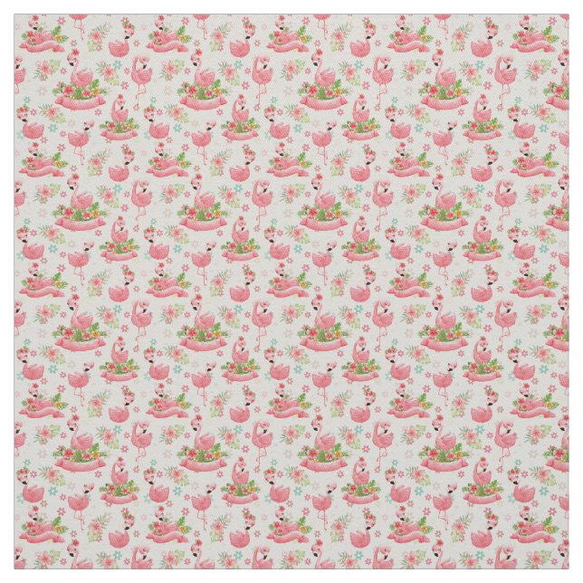 Cute flamingos and tropical flowers fabric (Swatch)