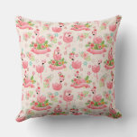 Cute flamingos and tropical flowers throw pillow