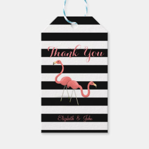 Cute Flamingos ,Black White Stripes,Personalized Gift Tags