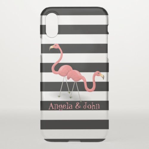 Cute Flamingos Black White Stripes Personalized iPhone XS Case