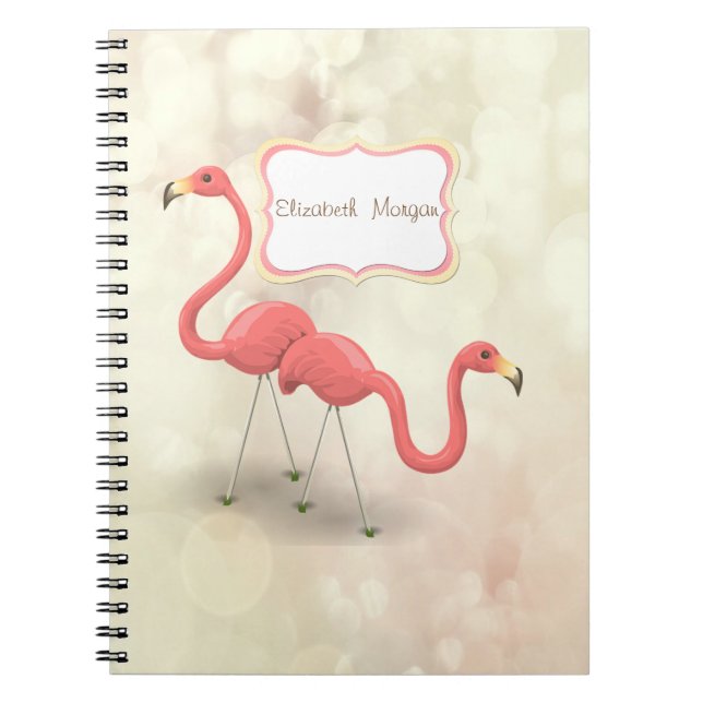 Cute Flamingos, Bokeh- Personalized Notebook (Front)
