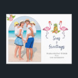 Cute Flamingos Christmas photo Holiday<br><div class="desc">Cute watercolor Flamingos and pineapple Tropical beach coastal holiday postcard with your favorite family photo.</div>