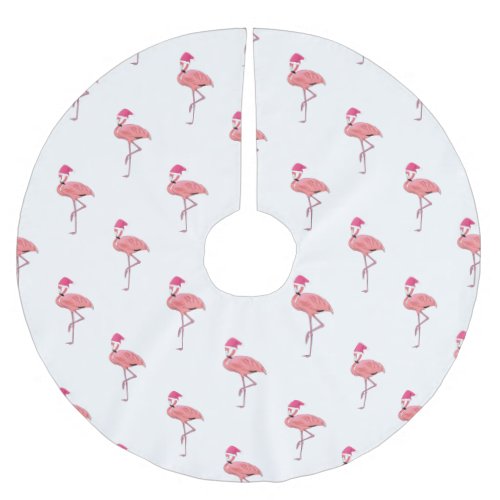 Cute Flamingos Christmas Santa Claus Pattern Brushed Polyester Tree Skirt