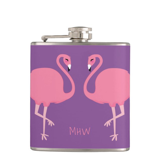 Cute Flamingos custom monogram flask (Front)