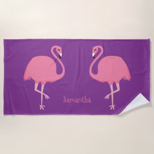 Cute Flamingos custom name beach towel