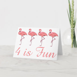 Cute Flamingos Fourth Birthday Four is Fun Card