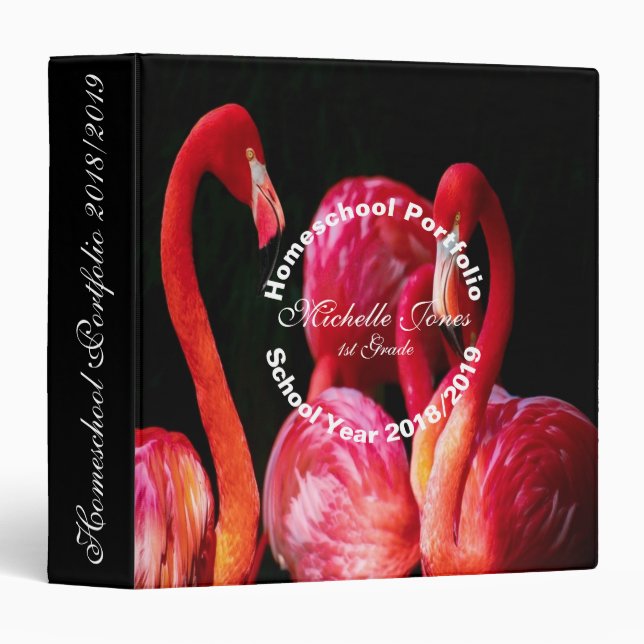 Cute Flamingos Homeschool Portfolio 3 Ring Binder (Front/Spine)