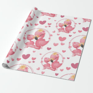 Cute Flamingos I Love Mom Wrapping Paper
