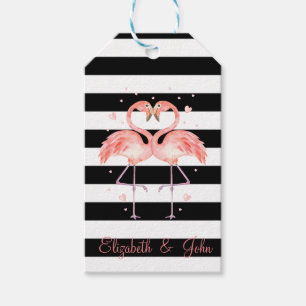 Cute Flamingos In Love,Black White Stripes Gift Tags