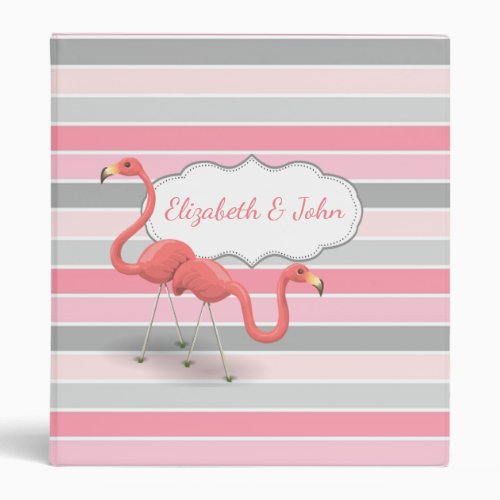 Cute Flamingos In Love Stripes _Personalized 3 Ring Binder