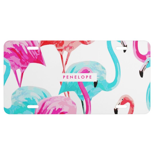Cute Flamingos License Plate (Front)