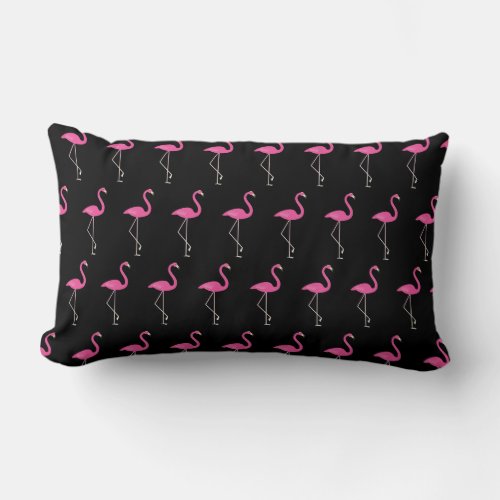 Cute Flamingos on Black Lumbar Pillow