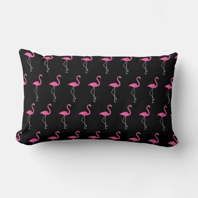 Cute Flamingos on Black Lumbar Pillow (Front)