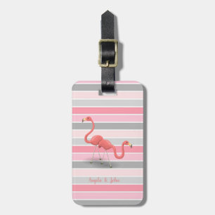 Cute Flamingos, Stripes Personalized Luggage Tag