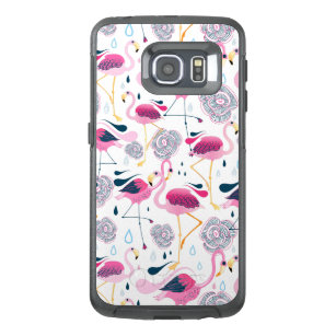 Cute Flamingos & Stylized Tropical Flowers Pattern OtterBox Samsung Galaxy S6 Edge Case