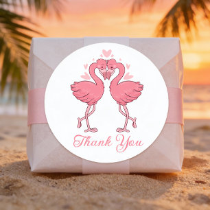 Cute Flamingos Tropical Beach Wedding Thank You Classic Round Sticker