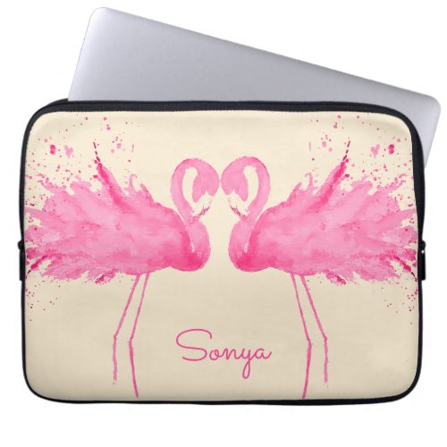Cute Flamingos With Your Name Laptop Sleeve
