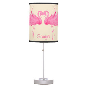 Cute Flamingos With Your Name Table Lamp