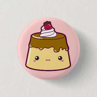 Cute Flan with Strawberry & Cream Pinback Button