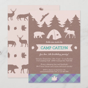 Cute Flannel Girls Camping Birthday Party Invite