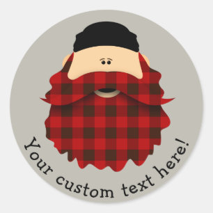 Cute Flannel Red Plaid Bearded Character Classic Round Sticker
