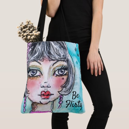Cute Flapper Girl Watercolor Illustration Artistic Tote Bag