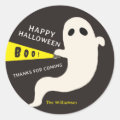 Cute Flashlight Ghost Happy Halloween Favor Classic Round Sticker | Zazzle