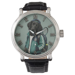 Cute Flat-Coated Retriever Puppy Tennis Watch