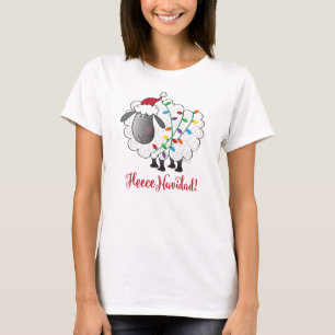 Cute Fleece Navidad Sheep with Christmas Lights T-Shirt