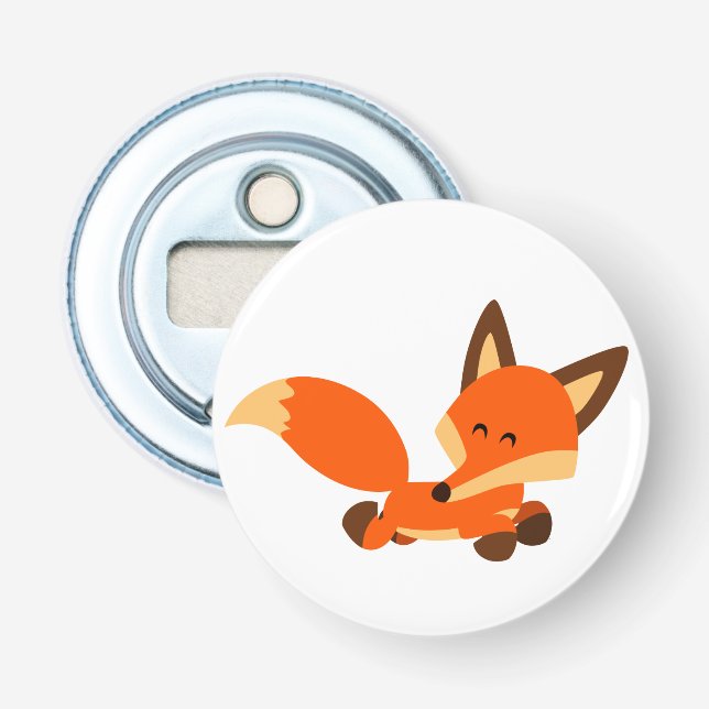 Cute Fleet Cartoon Fox Button Bottle Opener (Front)