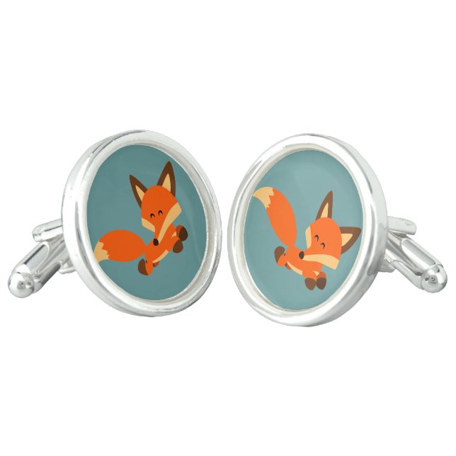 Cute Fleet Cartoon Fox Cufflinks (Angled)