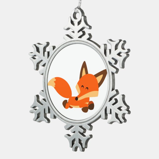 Cute Fleet Cartoon Fox Pewter Ornament (Right)